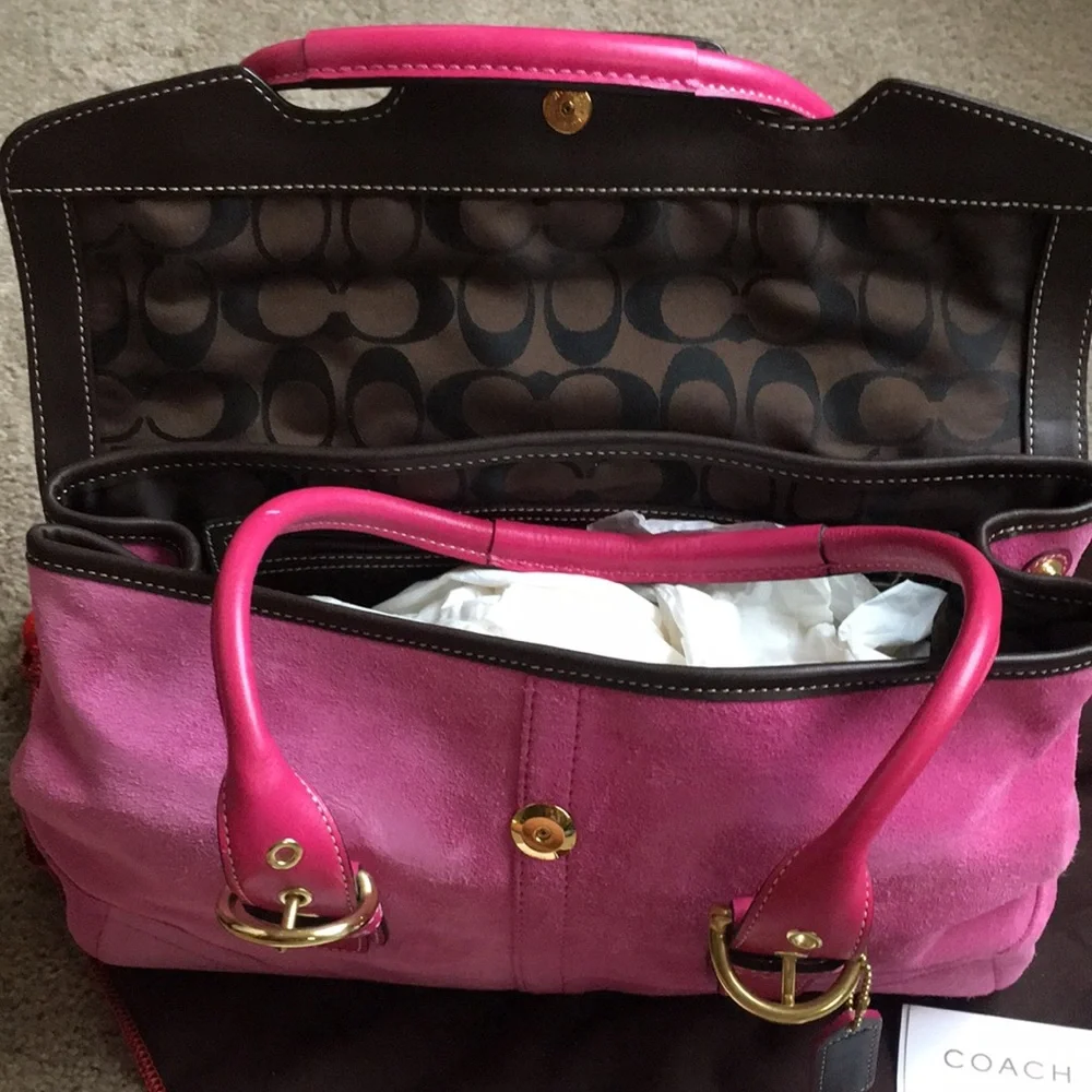Coach Pink Suede Leather Satchel Bag